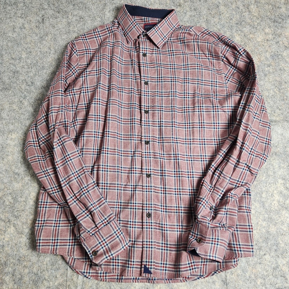 UNTUCKit Flannel Shirt‎ Men XL Red Blue White Scotch Plaid Long Sleeve Preppy